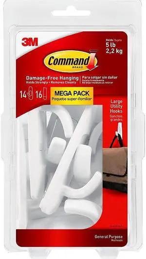 3M™ Command™ Mega Pack Utility Hooks, Large, White, Pack Of 14 Hooks