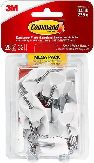 3M™ Command™ Mega Pack Utility Hooks, Small, White, Pack Of 28 Hooks