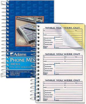 Adams® Phone Message Book, 8 1/2" x 5 1/4" , 100 Pages, White/Canary Yellow