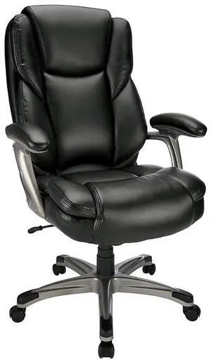 Realspace® Cressfield Bonded Leather Executive High-Back Chair, Black/Silver