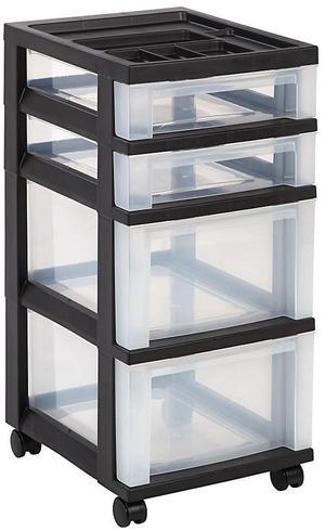 Office Depot Medium Plastic Storage Cart, 4 Drawers, 26 7/16in.H x 12 1/16in.W x 14 1/4in.D, Black, 116813