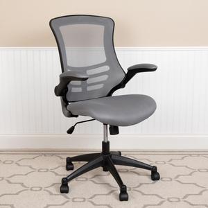 Flash Furniture Fundamentals Mid-Back Gray Mesh Swivel Task Office Chair with Pivot Back and Arms