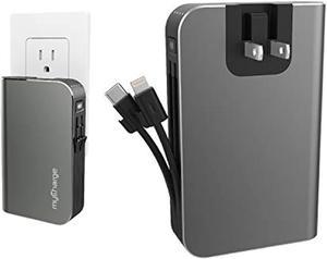 myCharge Portable Charger with Built in Cables [iPhone Lightning + USB C] 10050 mAh 18W Fast Charge Hub Turbo Power Bank External Battery Pack | AC Wall Charger Plug, Dual Cords, USB-A Output