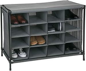 simplify 16 pair stackable shoe rack organizer with cover for closet bedroom & entryway, grey