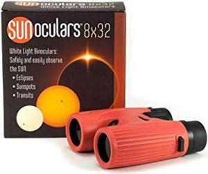 lunt solar systems - red 8x32 magnification sunoculars, compact & portable white light solar binoculars for teens & adults, saf