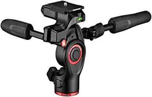 manfrotto befree 3-way live camera tripod head, aluminium, 6kg payload, for travel tripods, with foldable handles, fluid drag s