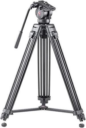 video tripod system, professional heavy duty aluminum twin tube tripod, k2 fluid head, mid-level spreader, max loading 9 lb, ds