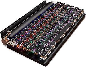 retro typewriter keyboard, 7keys electric typewriter vintage with upgraded mechanical bluetooth 5.0,multi devices connection classical wooden,punk round keys for desktop pc/laptop