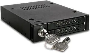 icy dock rugged full metal 2 bay 2.5 sata/sas hdd & ssd hot swap mobile rack enclosure for 3.5 drive bay - tougharmor mb992sk-b