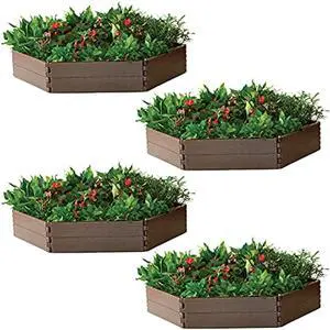 modern home raised garden bed kit - stackable hexagon modular flower/planter kit (set of 4)