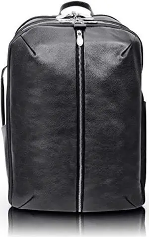mckleinusa englewood, pebble grain calfskin leather, 17" leather, triple compartment, carry-all, laptop & tablet weekend backpack, black (18895)