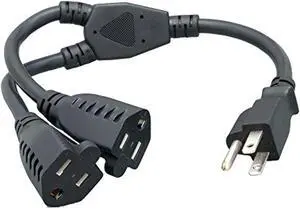 cablelera power cord extension and splitter, nema 5-15p to nema 5-15r x 2, 16 awg, 13a, 125v (zwacpqag-14)