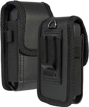 case for kyocera flip phone, nakedcellphone black vegan leather vertical pouch [with belt loop, metal clip, magnetic closure] for duraxv extreme e4810, duraxv lte e4610, duraxe epic e4830, duraxtp
