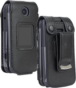 case for alcatel go flip 4 / tcl flip pro phone, nakedcellphone [black vegan leather] form-fit cover with [built-in screen protection] and [metal belt clip]