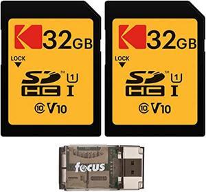 kodak 32gb class 10 uhs-i sdhc memory card (2-pack) bundle with focus usb card reader (3 items)