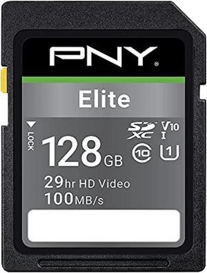 pny 128gb elite class 10 u1 v10 sdxc flash memory card - 100mb/s, class 10, u1, v10, full hd, uhs-i, full size sd