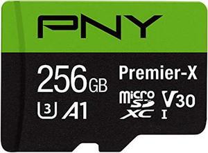 pny 256gb premier-x class 10 u3 v30 microsdxc flash memory card - 100mb/s, class 10, u3, v30, a1, 4k uhd, full hd, uhs-i, micro sd