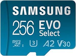 samsung evo select plus micro sd memory card + adapter, 256gb microsdxc 130mb/s full hd & 4k uhd, uhs-i, u3, a2, v30, expanded storage for phone, gaming, tablet, mb-me256ka/am