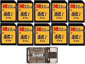kodak 32gb class 10 uhs-i u1 sdhc memory card (10-pack) with focus all-in-one high-speed usb 2.0 card reader bundle (11 items)