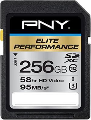 pny 256gb elite performance class 10 u3 sdxc flash memory card - 95mb/s read, class 10, u3, 4k uhd, full hd, uhs-i, full size sd