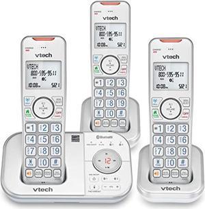 vtech vs112-37 dect 6.0 bluetooth 3 handset cordless phone for home with answering machine, call blocking, caller id, intercom and connect to cell (silver & white)