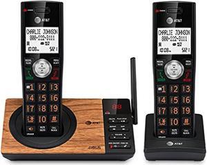 at&t cl82267 dect 6.0 2-handset cordless phone for home with answering machine, call blocking, caller id announcer, intercom and long range, black & wood grain finish