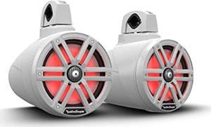 rockford fosgate m2wl-8 color optix multicolor led lighted 8" 2-way marine wake tower cans & speakers 250 watts rms / 1000 watts peak with stainless & sport grilles, mounting hardware - white (pair)