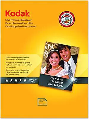 kodak ultra premium photo paper for inkjet printers, gloss finish, 10.7 mil thickness, 25 sheets, 8.5? x 11? (8366353),white