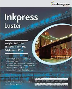 inkpress luster premium single sided bright resin coated photograde inkjet paper, 10.4mil., 240gsm., 11x14", 100 sheets