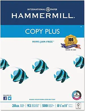 hammermill 105007 copy plus copy paper, 92 brightness, 20lb, 8-1/2 x 11, white, 5000 sheets/carton