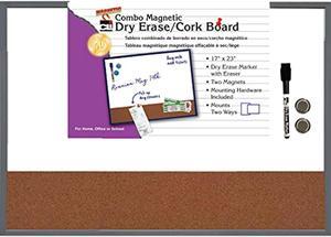 charles leonard magnetic dry erase board with cork board, 17" x 23", w/eraser/marker and 2 magnets, gray frame, 1 each