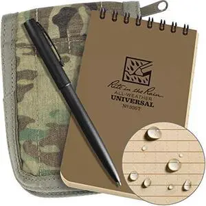 rite in the rain weatherproof 3" x 5" top-spiral notebook kit: multicam cordura fabric cover, 3" x 5" tan notebook, and weatherproof pen (no. 935m-kit)