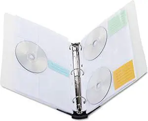 cd/dvd three-ring refillable binder, holds 90 disks, clear/midnight blue