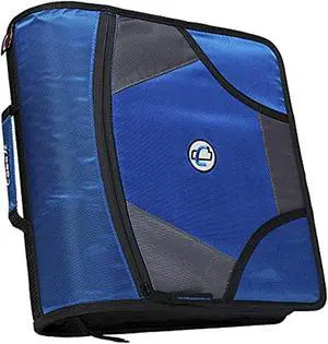 case-it zipper binder with 5 tab files, d-ring, 4 inches, blue
