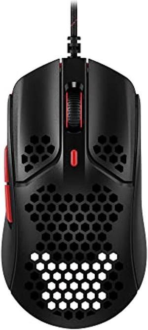 hyperx pulsefire haste - gaming mouse - ultra-lightweight, 59g, honeycomb shell, hex design, hyperflex usb cable, up to 16000 dpi, 6 programmable buttons - black/red