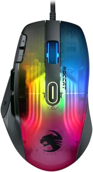 roccat kone xp pc gaming mouse with 3d aimo rgb lighting, 19k dpi optical sensor, 4d krystal scroll wheel, multi-button design, wired computer mouse, black