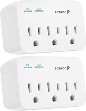 fosmon 3 outlet surge protector (2 pack), 1200j wall mount multi plug adapter tap extender, 1875 watts portable travel size for indoor, office, dorm room essential, grounded, etl listed