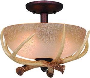 lodge 2l led bronze rustic antler semi flush ceiling light or fan light kit