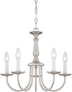 nuvo 60/1298 five light chandelier, 18", pwt, nckl, b/s, slvr