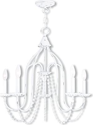 livex lighting 40795-60 alessia collection 5-light chandelier with five arms and clear crystal trim, antique white