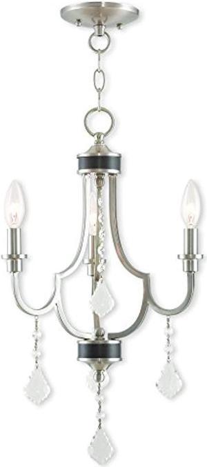 livex lighting 40883-91 transitional three light mini chandelier from glendale collection in pwt, nckl, b/s, slvr. finish, brushed nickel