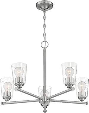 nuvo 60/7185 bransel light fixture, 5lt chandelier, brushed nickel