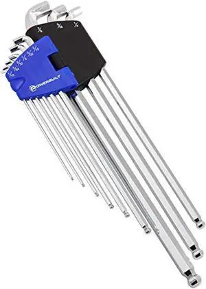 powerbuilt 9 piece sae stubby long arm ball end hex key wrench set - 240099, blue