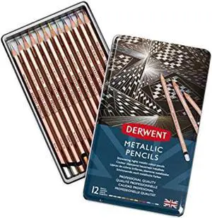 derwent colored pencils, drawing, art, metal tin, metallic, 12 count (2305599)