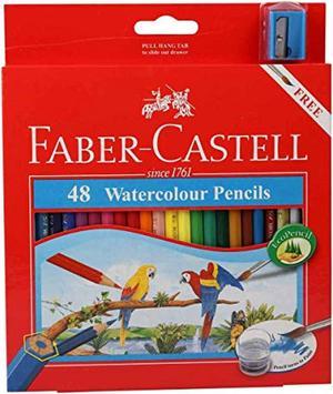 faber castell watercolor pencils with sharpener and brush, 48 watercolored pencils set