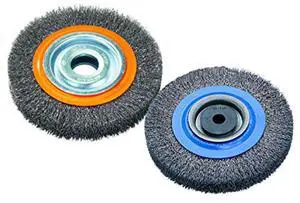 walter surface technologies bench grinding brush - crimped, steel 6" x 3/4" x 1/2" to 1-1/4" max rpm 6,000