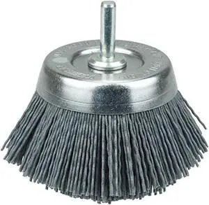 weiler 14404 2-3/4" nylox cup brush, 0.040"/120 grit crimped nylon fill, 1/4" stem, made in the usa