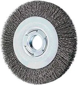 pferd 81122 medium face crimped wheel brush, carbon steel wire, 7" diameter, 2" arbor hole, 0.014 wire size, 1-5/16" trim length, 31/32" face width, 6000 maximum rpm