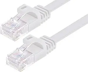 Monoprice Cat6 Ethernet Patch Cable - 7 Feet - White | Snagless RJ45, Flat, 550MHz, UTP, Pure Bare Copper Wire, 30AWG, For Network Internet Modem Router Xbox PS3 Cord - Flexboot Series