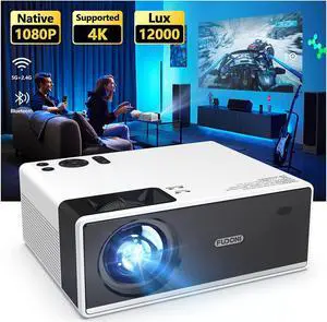 projector with wifi and bluetooth, 5g wifi 12000l 4k support fhd 1080p portable outdoor projector, 5.1 bluetooth movie video projector, fudoni home theater projector with 400 asin max 300 display